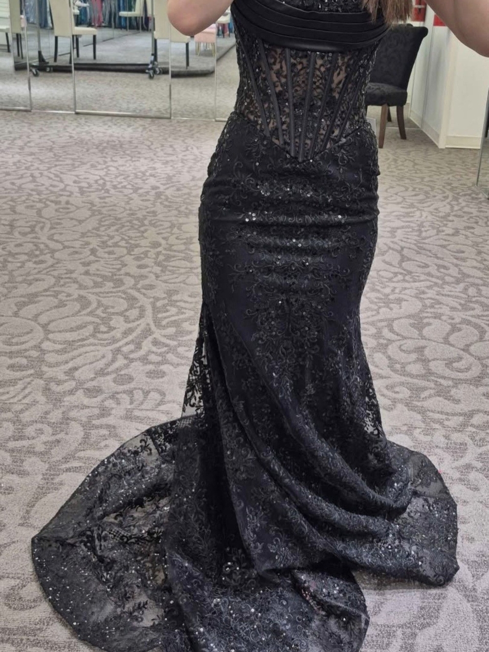 Sherri Hill Black Lace Sequin Gown